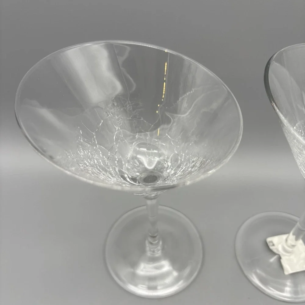 PIER 1 Angled Rim Crackle Martini Glasses 7.25